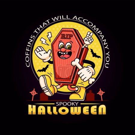 Foto de Walking Coffin Mascot Character, Halloween Spooky. Apto para logotipos, mascotas, camisetas, pegatinas y carteles - Imagen libre de derechos