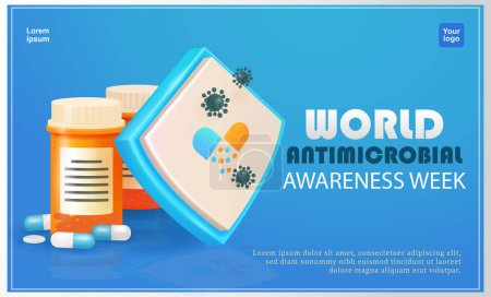Antibióticos el concepto de resistencia a los medicamentos. Las bacterias están bloqueadas por un escudo antidrogas. 3d vector, adecuado para la semana mundial de conciencia antimicrobiana, la educación y la salud