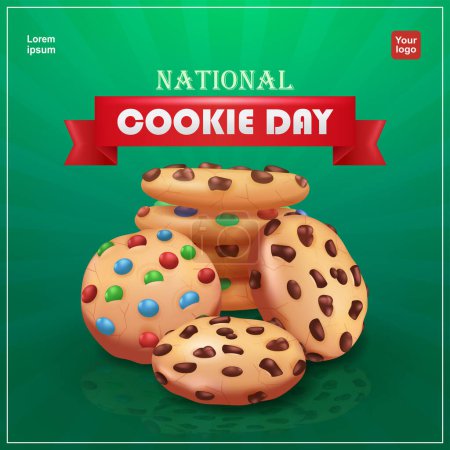 Illustration for National Cookie Day. Sweet round cookies with a dense and colorful chocolate topping. 3d vector, suitable for events, food, gifts and business - Royalty Free Image