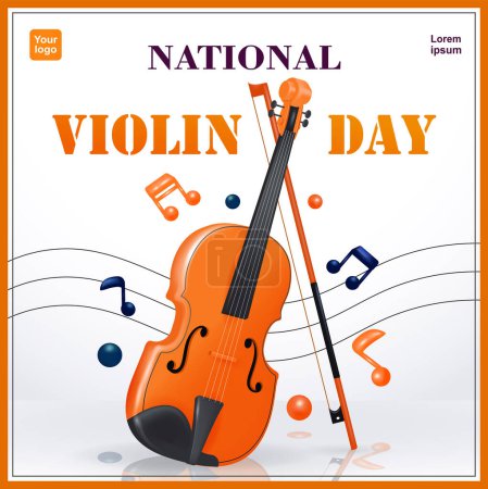 Téléchargez les illustrations : Journée nationale du violon, violon avec des éléments de note musicale. Vecteur 3d, adapté aux événements musicaux et aux éléments de design - en licence libre de droit