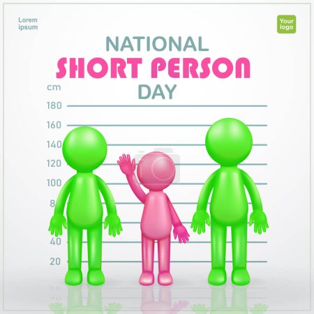 Illustration for National Short People's Day. 3d vector stickman character, suitable for events and design elements - Royalty Free Image