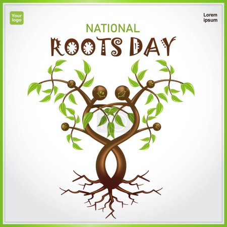 Illustration for National Roots Day. A pair of trees with roots and branches, with smile emoticons on each branch. 3d vector, perfect for events and family tree - Royalty Free Image