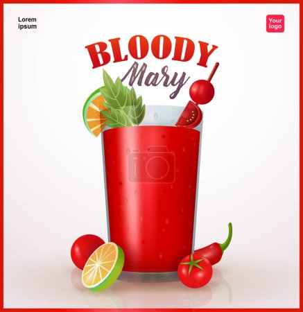 Téléchargez les illustrations : Bloody Mary au céleri, citron vert, chili et tomate. 3d vecteur, adapté aux événements, et les entreprises - en licence libre de droit