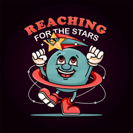 Illustration for Cute planetary character reaching for the stars.  Suitable for logos, mascots, t-shirts, stickers and posters - Royalty Free Image