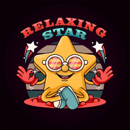 Illustration for Cute star characters meditating in space. Suitable for logos, mascots, t-shirts, stickers and posters - Royalty Free Image