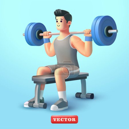 Illustration for Muscular man fitness weightlifting, 3d vector. Perfect for sports and health - Royalty Free Image