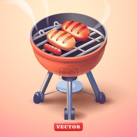 Illustration for BBQ grill with delicious meat elements, 3d vector. Suitable for picnics, parties, family and business events - Royalty Free Image
