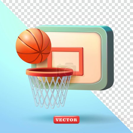 Illustration for Basketball and basketball hoop. 3d vector, suitable for sports and design elements - Royalty Free Image