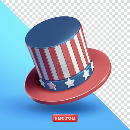 Illustration for United States Flag Patterned Top Hat, 3d vector. Suitable for events, politics and design elements - Royalty Free Image