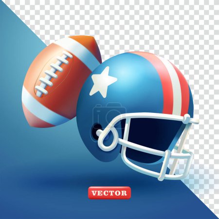 Illustration for American football ball and helmet, 3d vector. Suitable for sports, tournaments and element design - Royalty Free Image