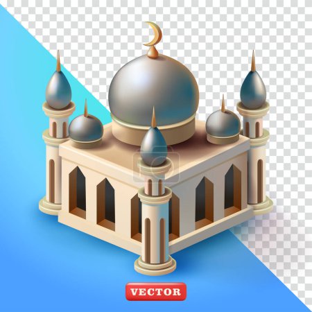 Illustration for Cute Isometric Mosque, 3d vector. Suitable for Ramadan greetings, events and design elements - Royalty Free Image