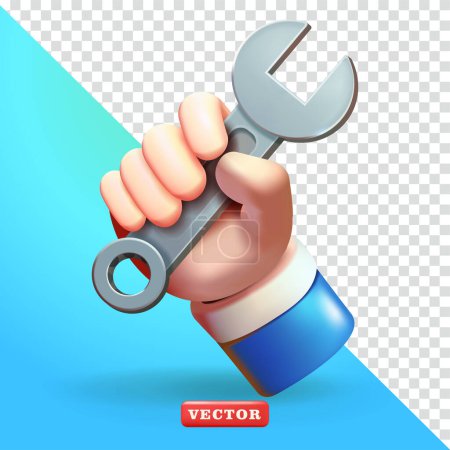 Illustration for Hand holding a wrench, 3d vector. Suitable setting, labor, industrial and design elements - Royalty Free Image