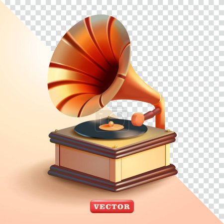 Ilustración de Gramófono. 3d vector, adecuado para festivales de música, jazz y eventos - Imagen libre de derechos