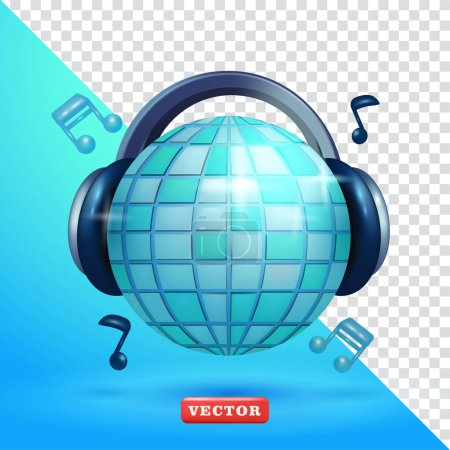 Disco Ball with headphones. 3d vector, perfect for music festivals, parties and events
