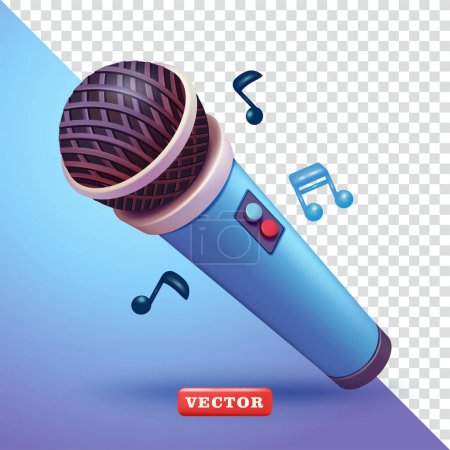 Microphone with music notes, 3d vector. Suitable for karaoke and events