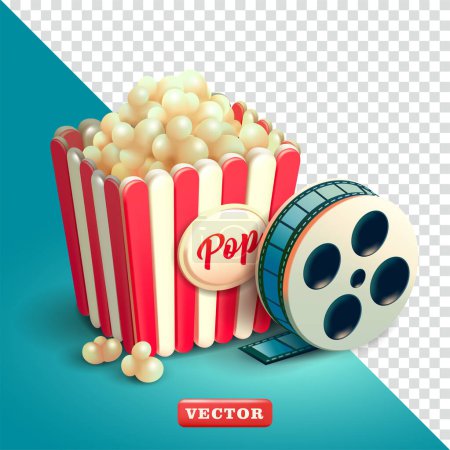 Popcorn and movie rolls, 3d vectors. Suitable for movie events and design elements