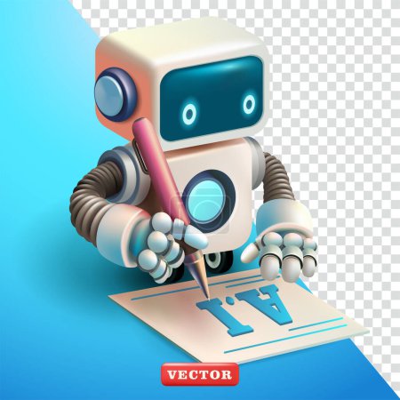 Foto de Robot escribiendo en papel, vector 3d. Adecuado para negocios y tecnología - Imagen libre de derechos