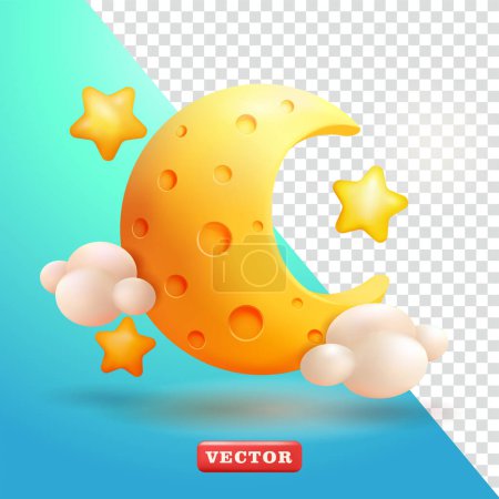Moon, stars and clouds. 3d vectors, suitable for events and design elements