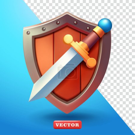 Ilustración de Escudo y espada, vector 3d. Adecuado para elementos de diseño y elementos de juego - Imagen libre de derechos