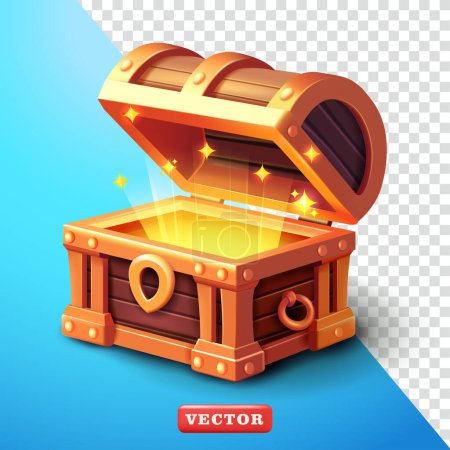 Ilustración de Cofre del tesoro abierto y brillante, vector 3d. Adecuado para elementos de diseño y elementos de juego - Imagen libre de derechos