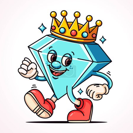 Ilustración de Diamante con corona en la cabeza, mascota de dibujos animados - Imagen libre de derechos