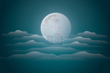 Photo for Full moon night with clouds on dark sky background. Nature concept. copy space for the text. illustration design style. - Royalty Free Image
