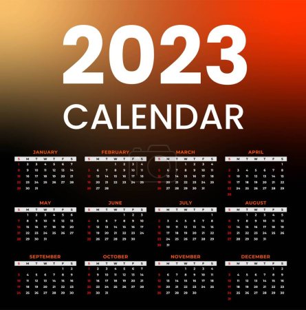 Téléchargez les illustrations : Calendrier mensuel classique pour 2023. Calendrier dans le style de forme carrée minimaliste. - en licence libre de droit