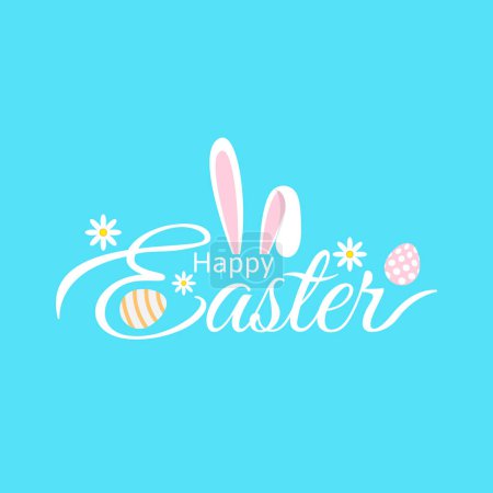 Illustration for Happy Easter typography design with bunny ears, egg and flowers. suitable for greeting card, banner, poster, etc. vector illustration - Royalty Free Image
