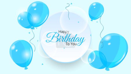 Illustration for Happy birthday background with balloons, confetti and circular shape in in blue and white color. suitable for greeting card, poster, social media post, etc. vector illustration - Royalty Free Image