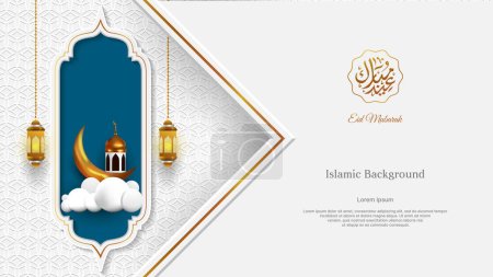 Téléchargez les illustrations : Luxury islamic background in white, gold and blue color for eid mubarak or ramadan kareem.islamic vector design - en licence libre de droit