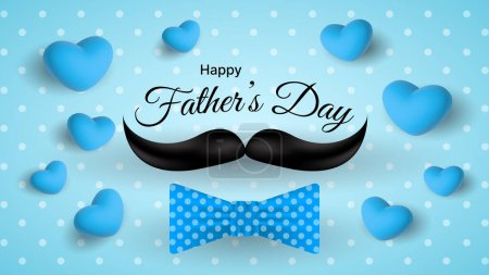 Ilustración de Tarjeta de felicitación del día del padre feliz con bigote, formas del corazón y corbatas - Imagen libre de derechos