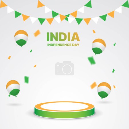 Illustration for India independence day podium with balloons and confetti for display business promotion - Royalty Free Image