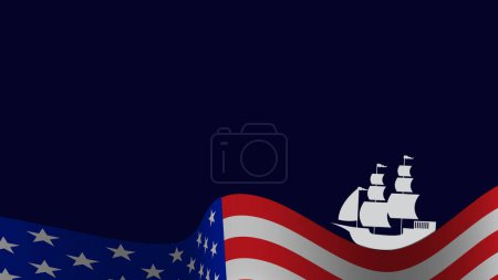 Ilustración de Columbus day background con silueta de barco, bandera americana y área de espacio de copia. - Imagen libre de derechos