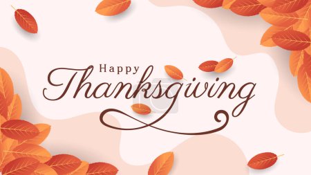Illustration for Happy thanksgiving background with typography design and leaves for banner, poster, web banner, presentation, etc. - Royalty Free Image