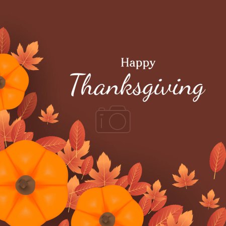 Illustration for Happy thanksgiving card with pumpkin and leaves. vector illustration - Royalty Free Image