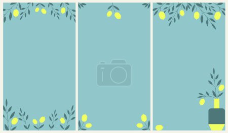 Téléchargez les illustrations : Branche de citron brillant dans des vases ensemble de milieux pour les médias sociaux, Instagram, TikTok ou affichage vertical vidéo histoire. Illustration vectorielle plate. - en licence libre de droit