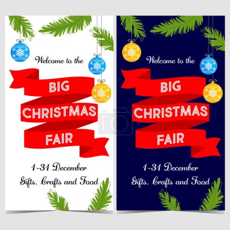 Photo for Christmas Fair banner or invitation card. Vector vertical poster, booklet or postcard with Christmas ornament or decoration, for December gifts and crafts Fair during winter holidays celebration. - Royalty Free Image