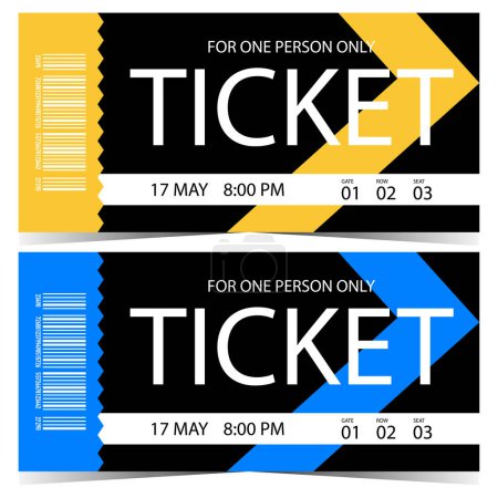 Photo for Ticket mockup design. Modern, trendy, bright and creative event entrance ticket, access or pass talon, admission flyer suitable for exhibition, festival, concert, party, disco, club, private areas. - Royalty Free Image