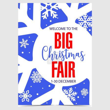 Photo for Big Christmas Fair promotion banner. Vector poster for Christmas market or bazaar with big white snowflake on blue background and red text. Invitation to December Fair to celebrate winter holidays. - Royalty Free Image