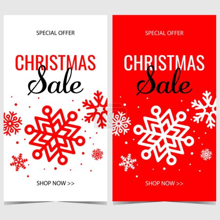 Photo for Christmas sale promotion vertical banner. Advertisement poster, leaflet, flyer or booklet for December sale and discount during winter holidays. Ready to print vector illustration in flat style. - Royalty Free Image