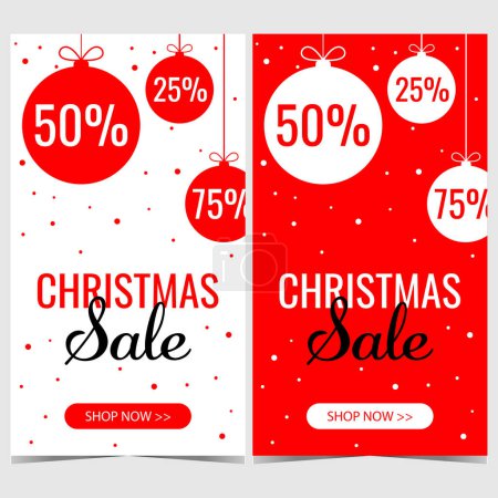 Photo for Christmas sale and discount banner. Vector poster for Christmas sale promotion and announcement during December shopping season and winter holidays. Ready to print illustration in flat style. - Royalty Free Image