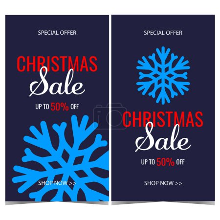 Photo for Banner or poster for December sale during Christmas. Vector illustration for sale and discount promotion during winter holidays with big snowflake and indication of 50 percent price reduction. - Royalty Free Image