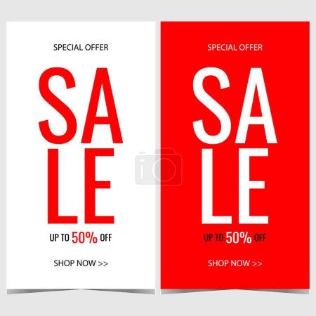Photo for Sale banner template in minimalist modern style. Vector illustration in red and white colors suitable for sale and discount season, special offer, good deal, price reduction announcement and promotion. - Royalty Free Image