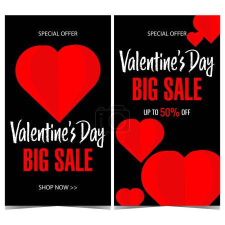 Photo for Sale banner or poster for Valentine's Day. Vector illustration with red paper cut heart on black background for sale promotion and discount announcement during the Feast of Saint Valentine shopping. - Royalty Free Image