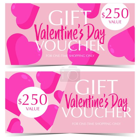 Photo for Gift voucher design template for Valentine's Day shopping. Vector illustration of romantic surprise gift coupon or certificate with pink hearts for Feast of Saint Valentine on February 14. - Royalty Free Image