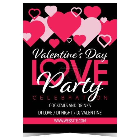 Photo for Valentine's Day love party invitation card, banner, poster or flyer with pink hearts on black background to celebrate the romantic Feast of Saint Valentine on February 14. Vector illustration. - Royalty Free Image