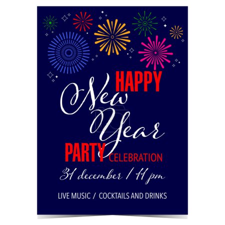 Photo for Happy New Year celebration party invitation card, banner or poster. Design template of vector illustration for New Year night celebration on December 31 with fireworks on background. Ready to print. - Royalty Free Image