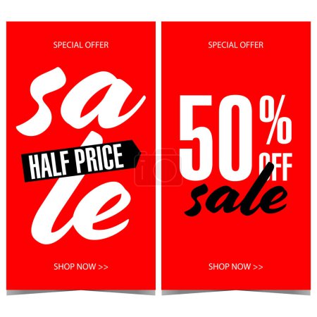 Photo for Sale banner design template for discount and special offer promotion. Vector poster or leaflet for shopping season with white and black text on red background. Illustration in flat style. - Royalty Free Image