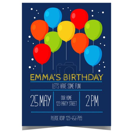 Photo for Children's birthday invitation card with colourful balloons. Vector design template of poster or flyer for kids birthday celebration party suitable for boy and girl. Ready to print illustration. - Royalty Free Image