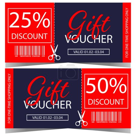 Illustration for Gift voucher or discount coupon design template suitable for birthday shopping present, sale promotion and discount season advertisement. Ready to print vector illustration in flat style. - Royalty Free Image